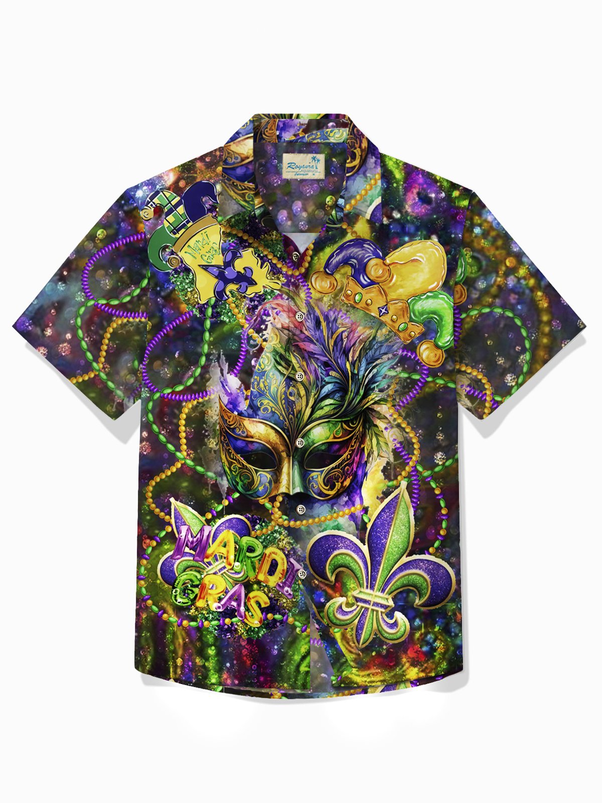 Hawaiian Shirt / Adults / S Mardi Gras Holiday Hawaiian Shirt Mask &amp; Tops