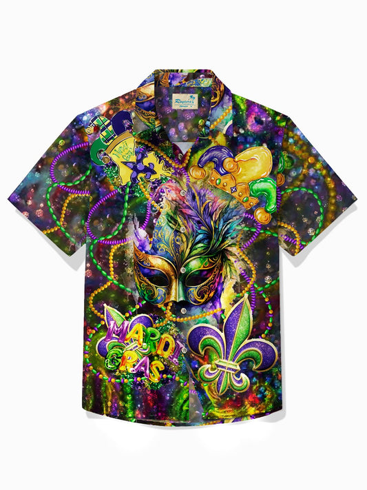 Hawaiian Shirt / Adults / S Mardi Gras Holiday Hawaiian Shirt Mask &amp; Tops