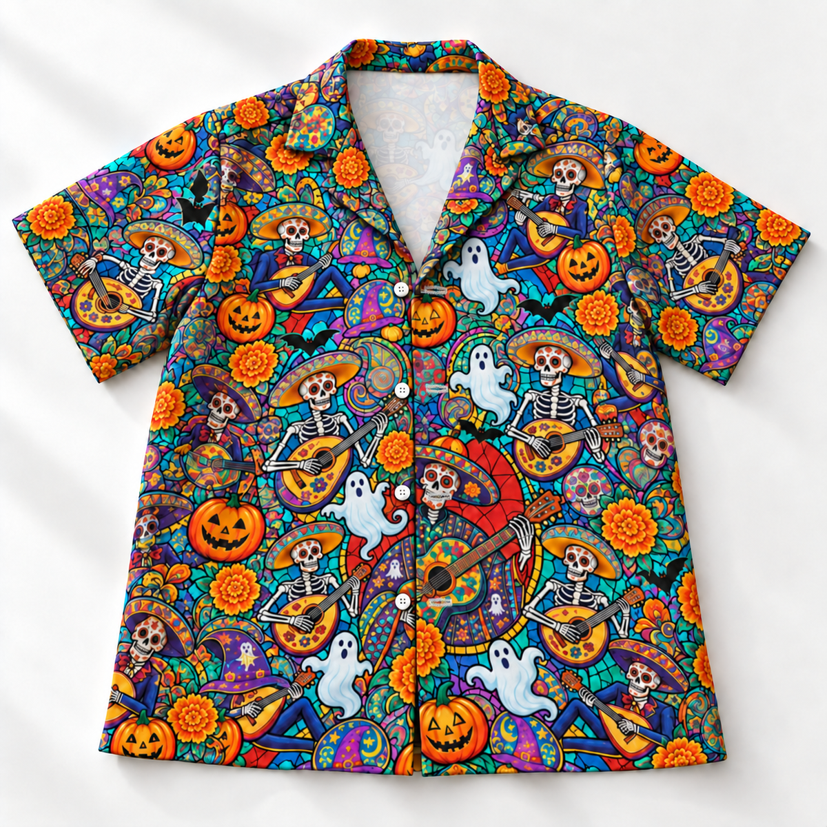 Men's Halloween 2026 Marigold Skeleton Serenade Hawaiian Shirt