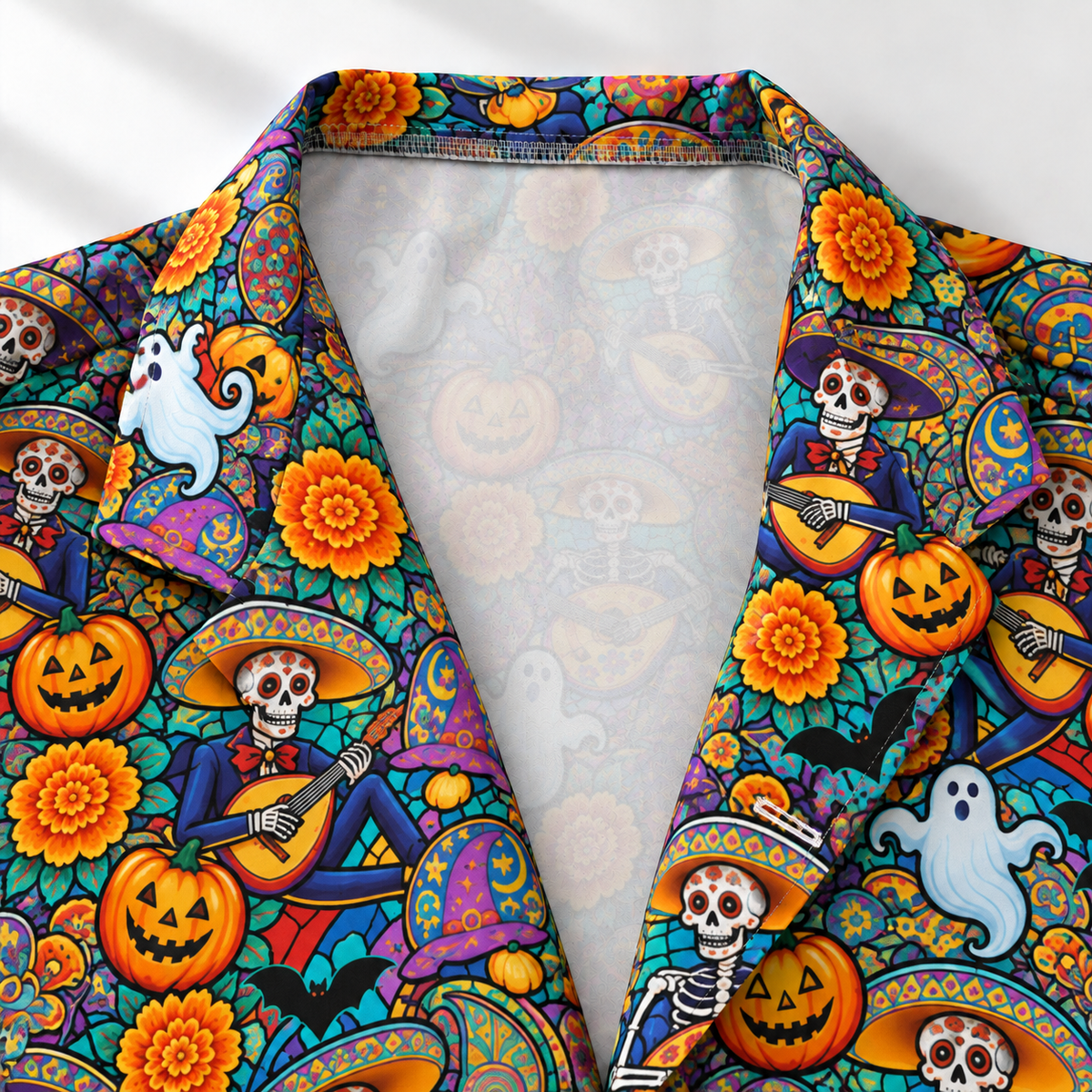 Men's Halloween 2026 Marigold Skeleton Serenade Hawaiian Shirt