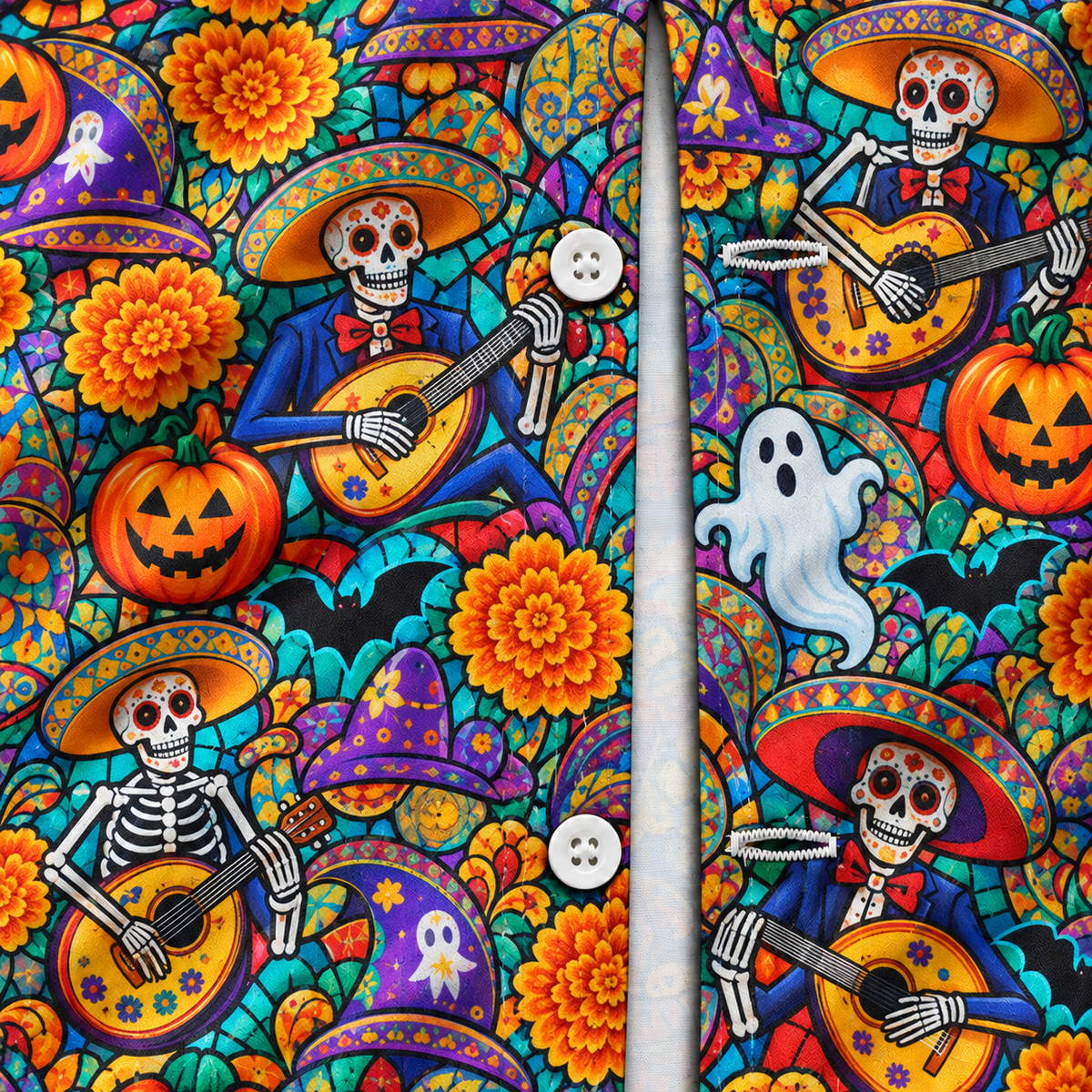 Men's Halloween 2026 Marigold Skeleton Serenade Hawaiian Shirt