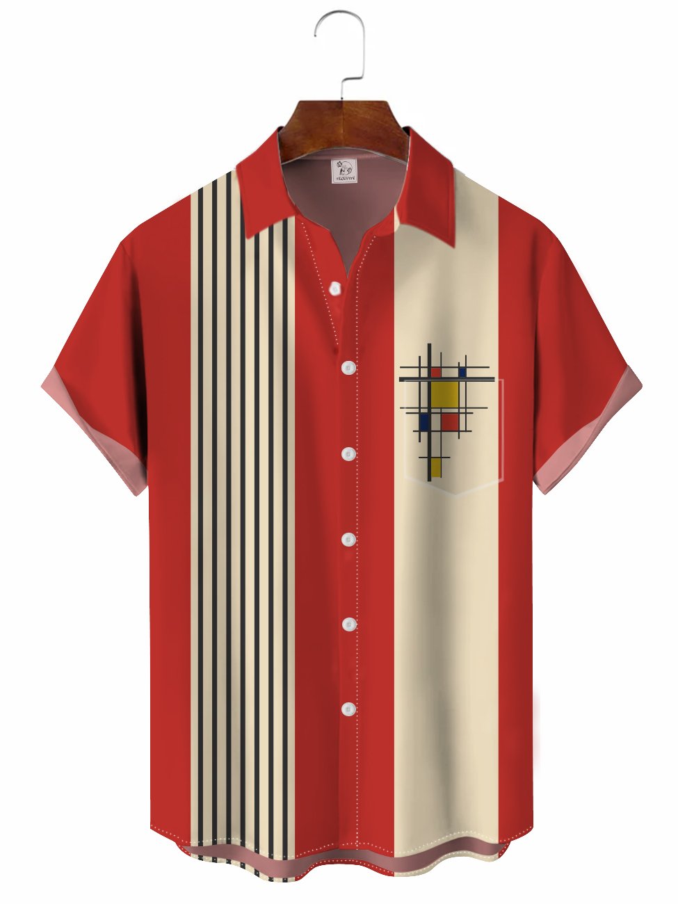 Hawaiian Shirt / Adults / S Men's 50s Retro Geometric Casual Bowling Hawaiian Shirt