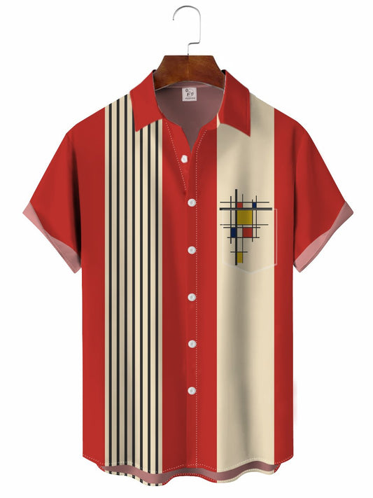 Hawaiian Shirt / Adults / S Men's 50s Retro Geometric Casual Bowling Hawaiian Shirt