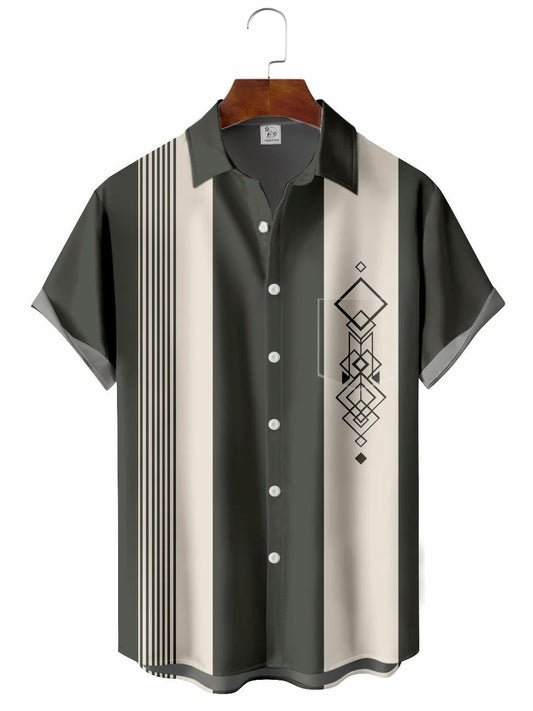 Hawaiian Shirt / Adults / S Men's 50's Vintage Geometry Bowling Hawaiian Shirt