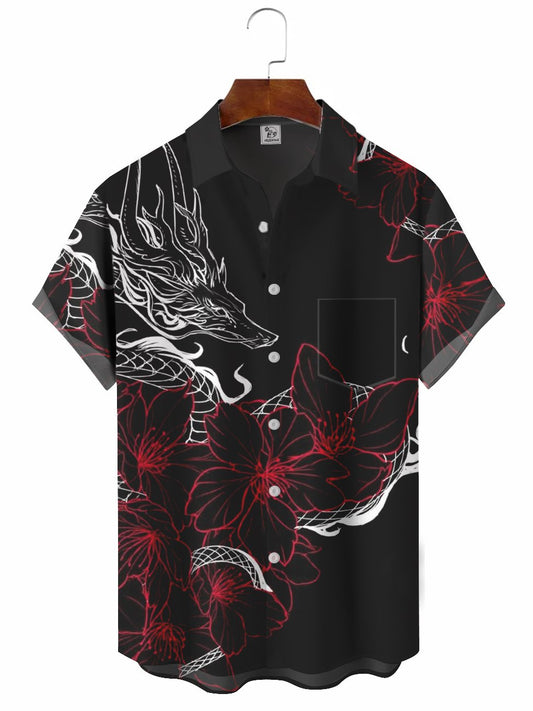 Hawaiian Shirt / Adults / S Men's Abstract Eastern Dragon Illustration Casual Hawaiian Shirt