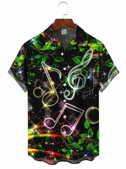 Hawaiian Shirt / Adults / S Men's Abstract Music Note Printing Casual Hawaiian Shirt