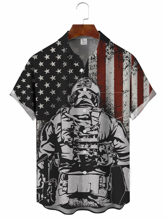 Hawaiian Shirt / Adults / S Men's American Flag Soldier Hawaiian Shirt
