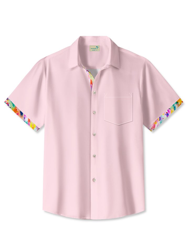 Men's Basic Solid Color Floral Patch Casual Hawaiian Shirt
