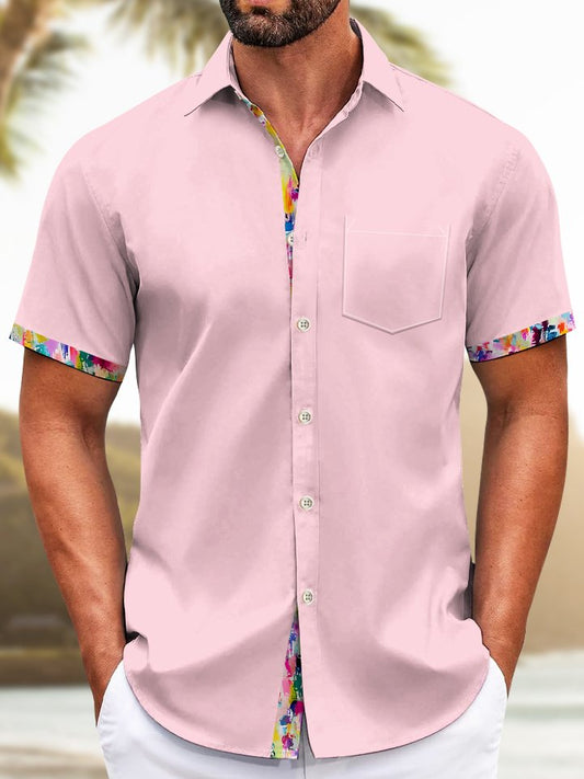 Hawaiian Shirt / Adults / S Men's Basic Solid Color Floral Patch Casual Hawaiian Shirt