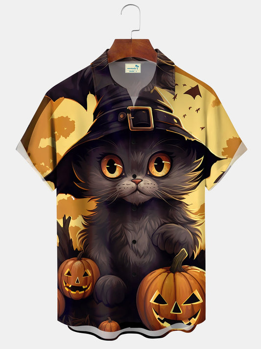 Hawaiian Shirt / Adults / S Mens Beach Vacation Vintage Holiday Halloween Cat Hawaiian Shirt
