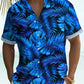 Men's Blue Leaves Printing Casual Hawaiian Shirt