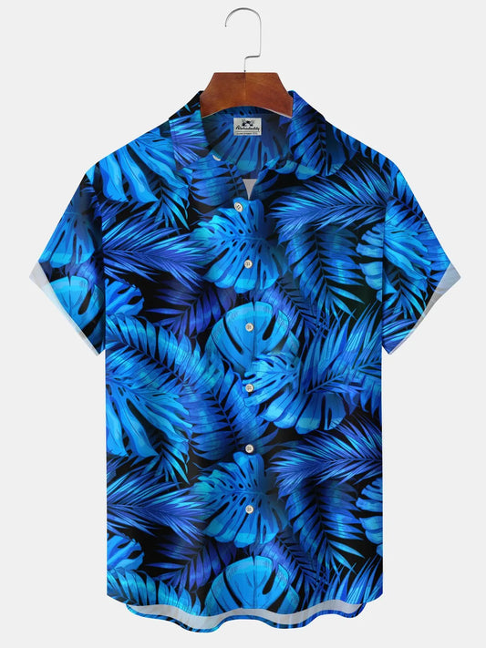 Hawaiian Shirt / Adults / S Men's Blue Leaves Printing Casual Hawaiian Shirt