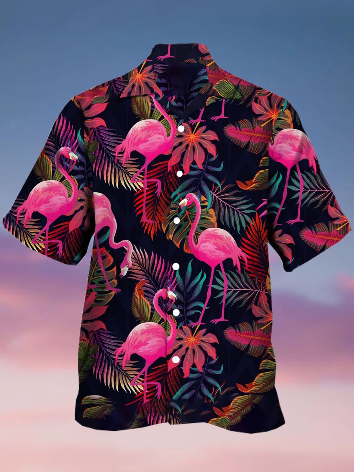 Hawaiian Shirt / Adults / S Men's Botanical Flamingo Print Casual Hawaiian Shirt
