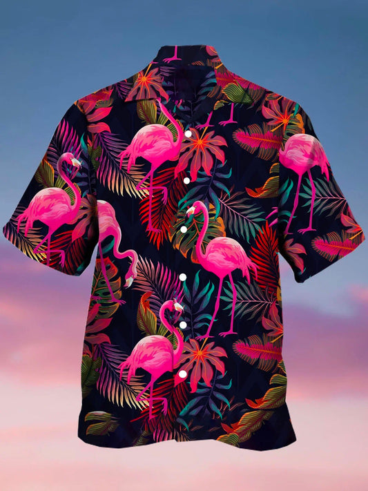 Hawaiian Shirt / Adults / S Men's Botanical Flamingo Print Casual Hawaiian Shirt