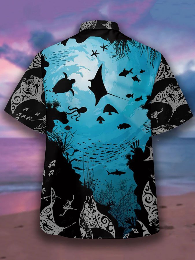 Men's Casual Marine Graphic Print Hawaiian Shirt