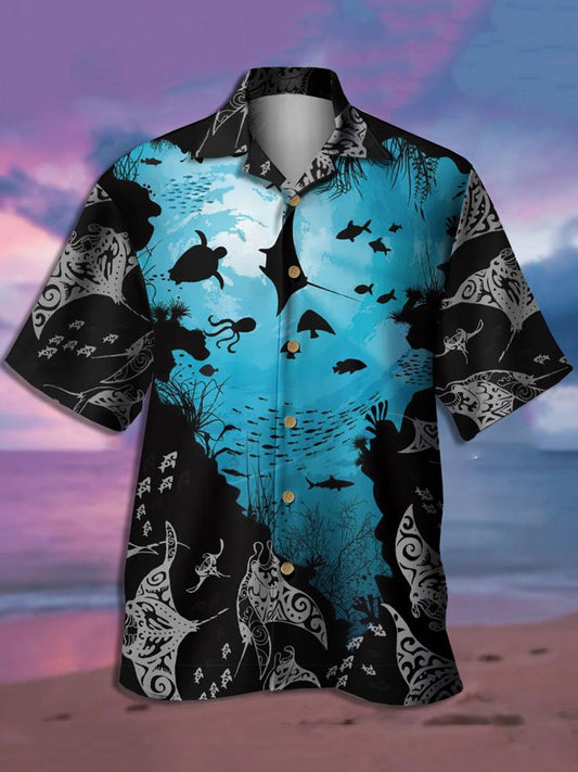 Hawaiian Shirt / Adults / S Men's Casual Marine Graphic Print Hawaiian Shirt