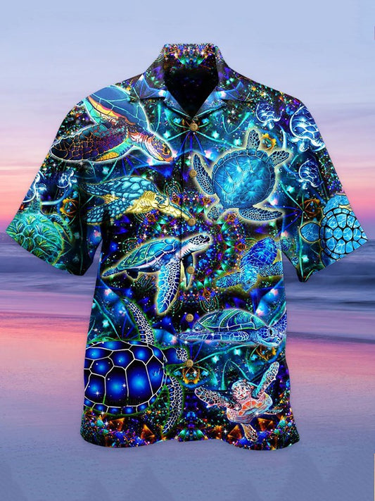 Hawaiian Shirt / Adults / S Men's Casual Turtle Print Hawaiian Shirt