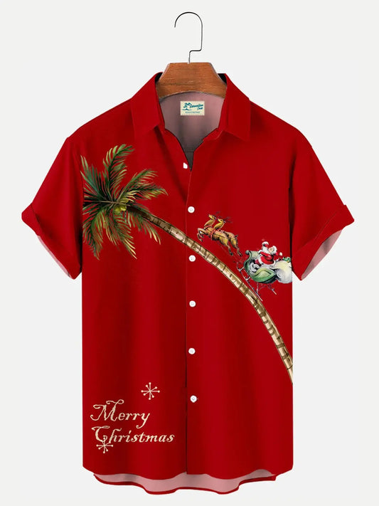 Hawaiian Shirt / Adults / S Men's Christmas Elk Coconut Tree Print Hawaiian Shirt