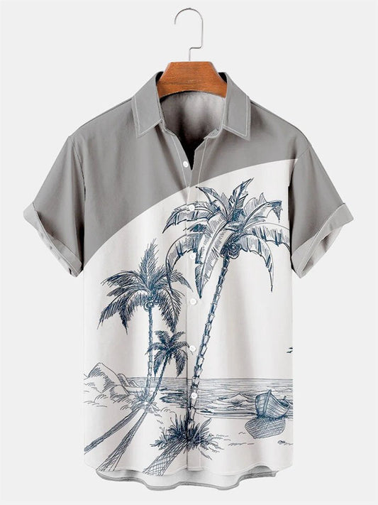 Hawaiian Shirt / Adults / S Mens Coconut Print Lapel Loose Trendy Hawaiian Shirt