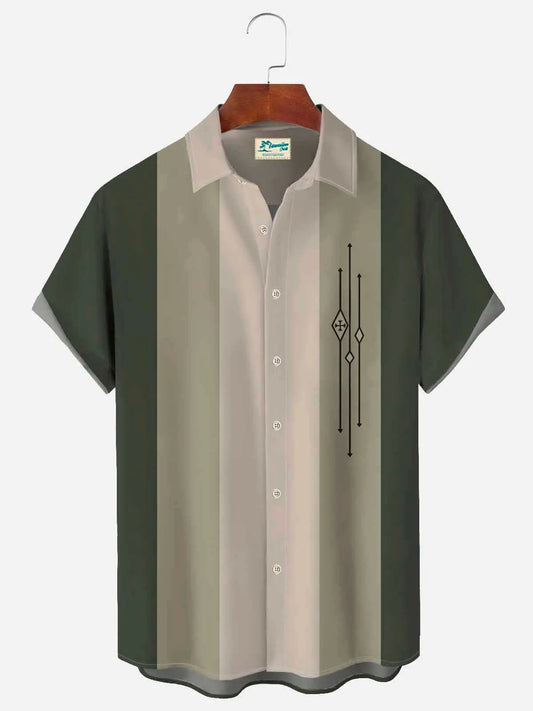 Hawaiian Shirt / Adults / S Mens Color-block Striped Casual Breathable Bowling Hawaiian Shirts