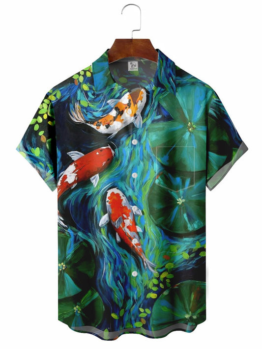 Hawaiian Shirt / Adults / S Men's Fish Illustration Casual Hawaiian Shirt