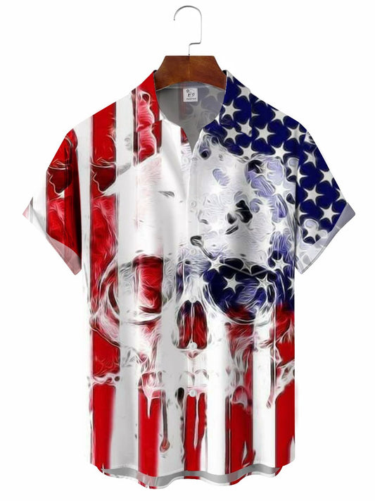 Hawaiian Shirt / Adults / S Men's Flag Skull Vintage Hawaiian Shirt