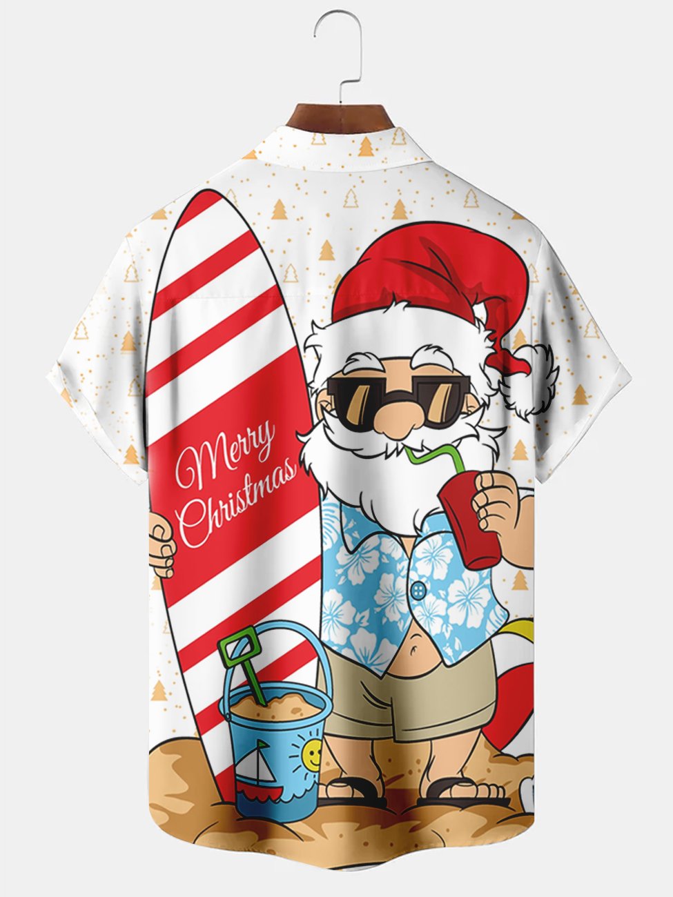 Men's Funny Santa Claus Printing Casual Hawaiian Shirt