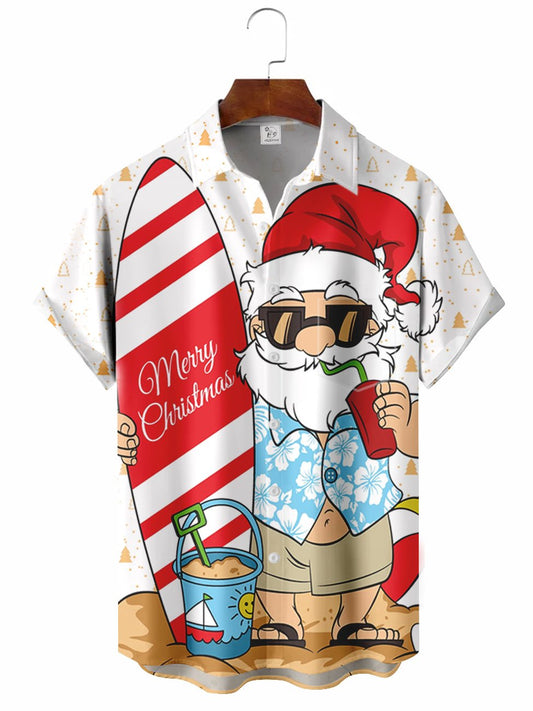 Hawaiian Shirt / Adults / S Men's Funny Santa Claus Printing Casual Hawaiian Shirt