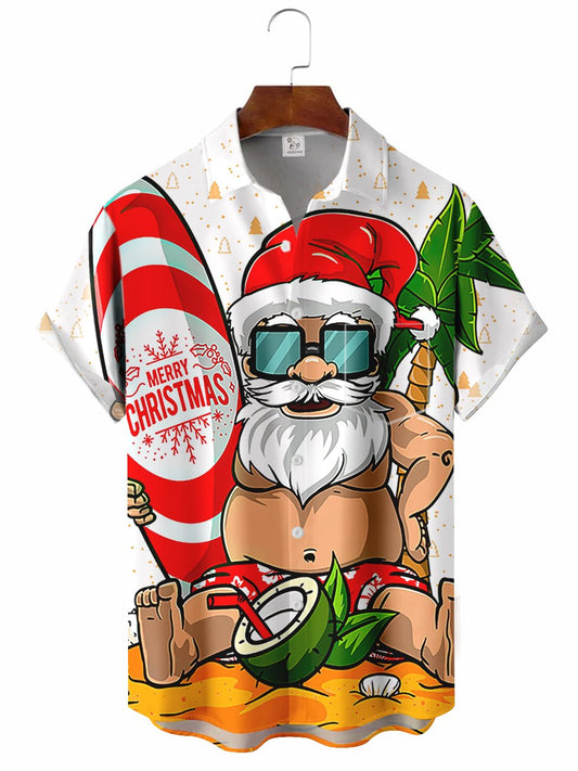 Hawaiian Shirt / Adults / S Men's Funny Santa Claus Printing Casual Hawaiian Shirt