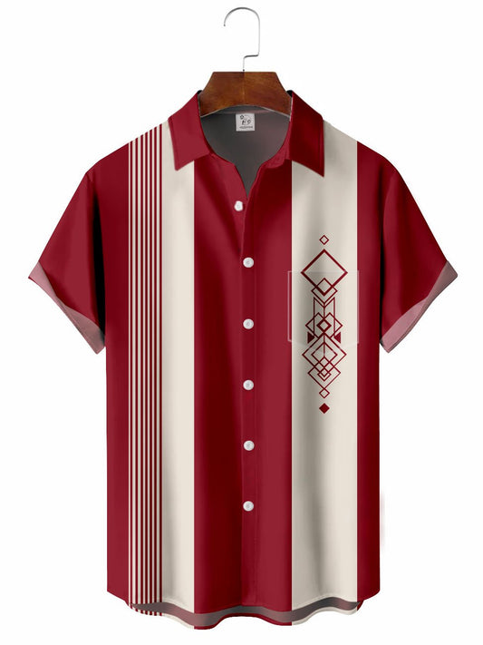 Hawaiian Shirt / Adults / S Men's Geometric Pattern Retro 50's Bowling Hawaiian Shirt