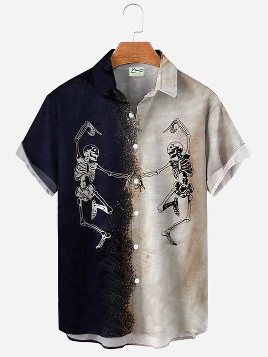 Hawaiian Shirt / Adults / S Men's Halloween Skull Print Casual Breathable Hawaiian Shirt