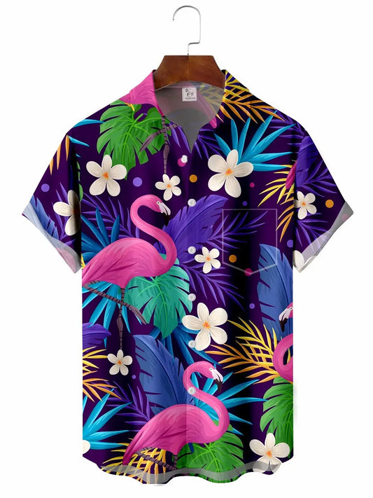 Hawaiian Shirt / Adults / S Men's Hawaiian Floral Flamingo Hawaiian Shirt