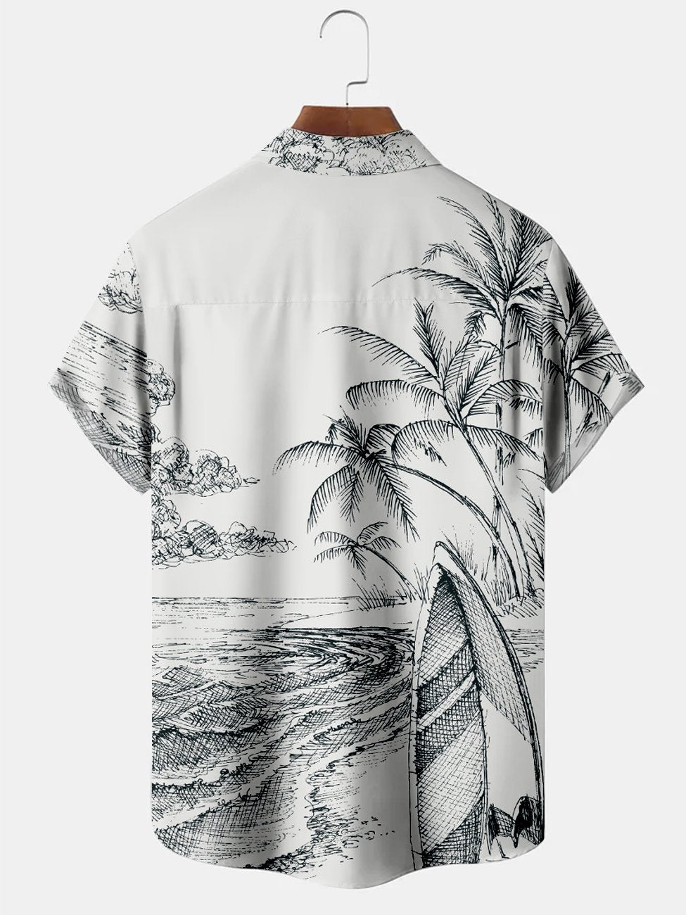 Men's Hawaiian Handpainted Coconut Tree Beach Landscape Hawaiian Shirt