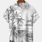 Hawaiian Shirt / Adults / S Men's Hawaiian Handpainted Coconut Tree Beach Landscape Hawaiian Shirt