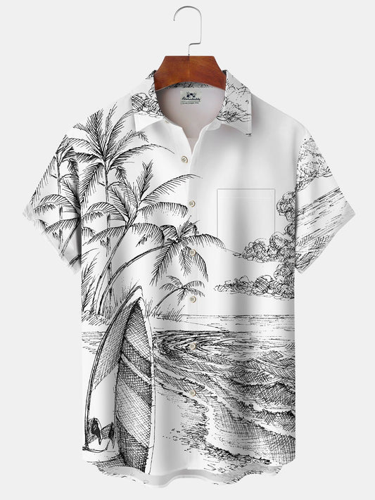 Hawaiian Shirt / Adults / S Men's Hawaiian Handpainted Coconut Tree Beach Landscape Hawaiian Shirt