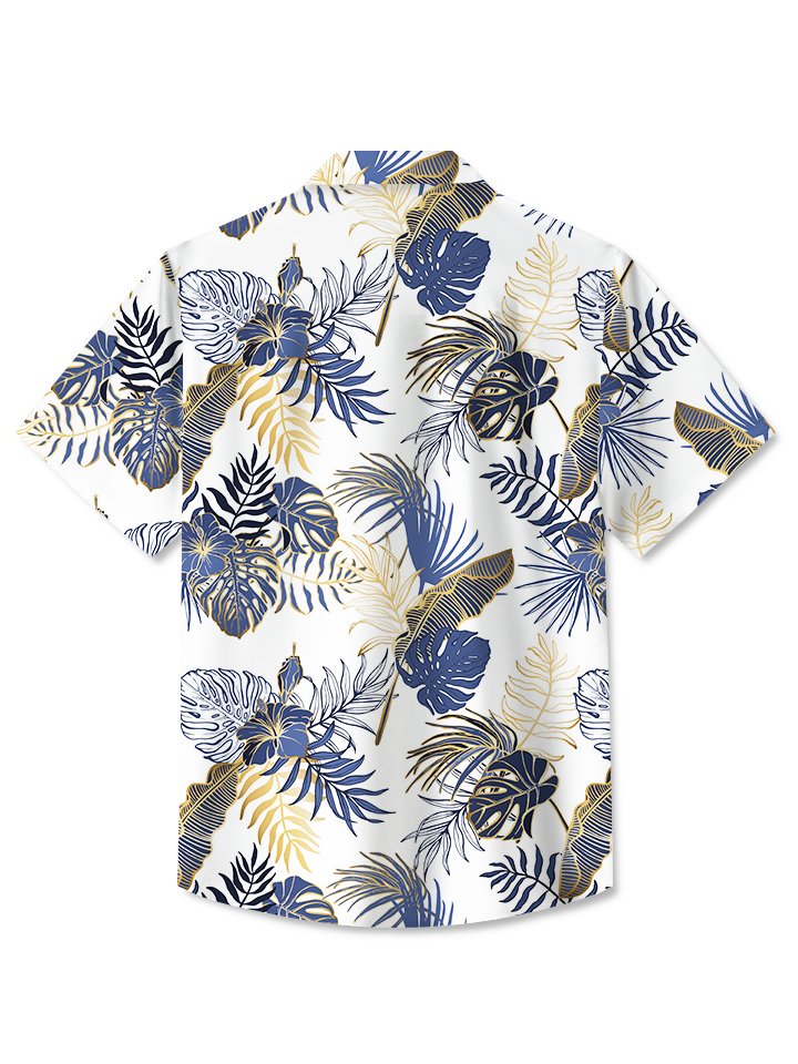 Men's Hawaiian Resort Tropical Floral Gold Beach Aloha Hawaiian Shirt