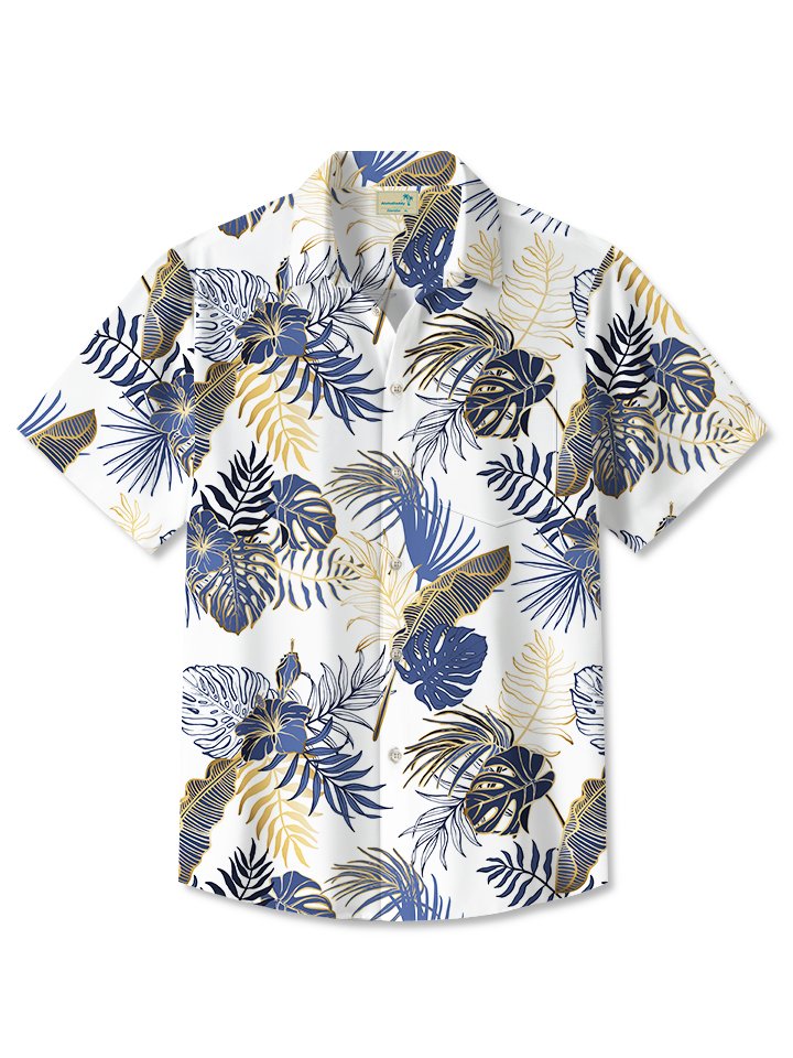Hawaiian Shirt / Adults / S Men's Hawaiian Resort Tropical Floral Gold Beach Aloha Hawaiian Shirt