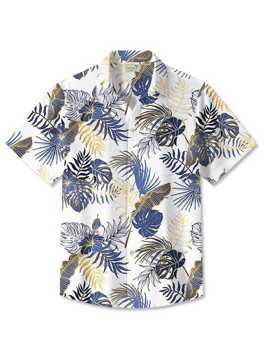 Hawaiian Shirt / Adults / S Men's Hawaiian Resort Tropical Floral Gold Beach Aloha Hawaiian Shirt
