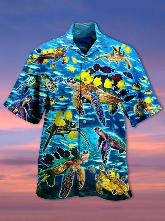 Hawaiian Shirt / Adults / S Men's Hawaiian Turtle And Fish Print Hawaiian Shirt
