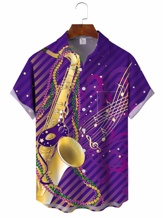 Hawaiian Shirt / Adults / S Men's Mardi Gras Musical Instrument Casual Hawaiian Shirt