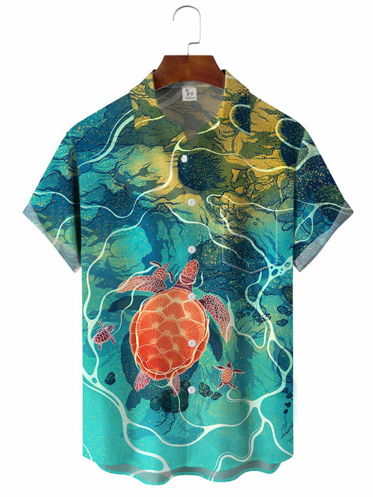 Hawaiian Shirt / Adults / S Men's Ocean Print Turtle Hawaiian Shirt