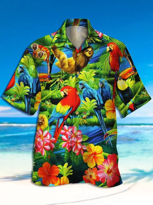 Hawaiian Shirt / Adults / S Men's Parrot Print Casual Breathable Hawaiian Shirt