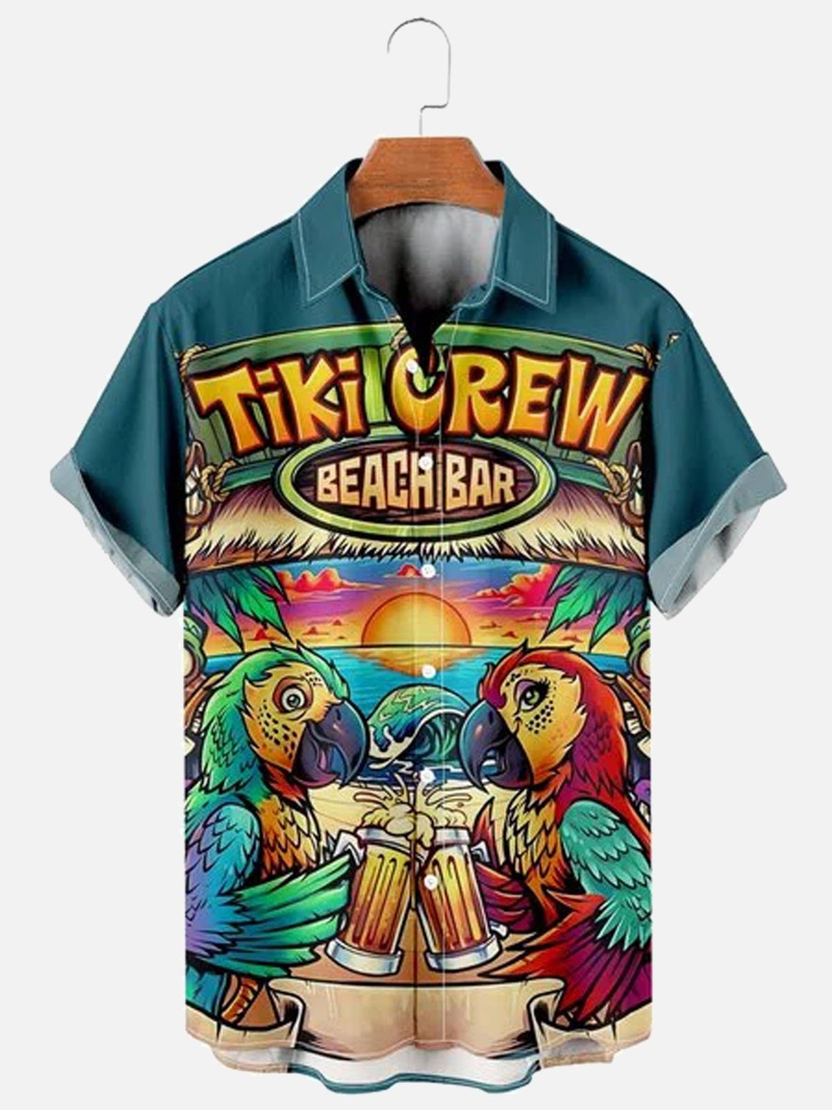 Hawaiian Shirt / Adults / S Men's Parrot Tiki Bar Print Loose Hawaiian Shirt