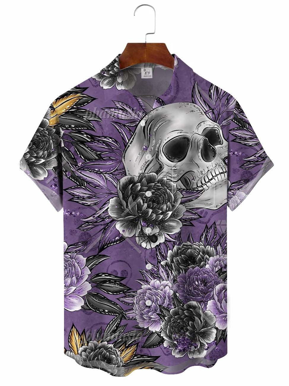 Hawaiian Shirt / Adults / S Men's Purple Hawaiian Floral Skull Hawaiian Shirt