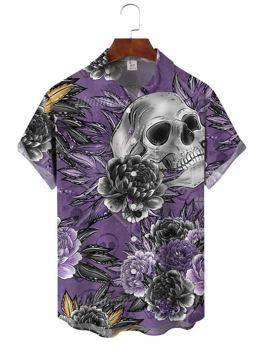 Hawaiian Shirt / Adults / S Men's Purple Hawaiian Floral Skull Hawaiian Shirt