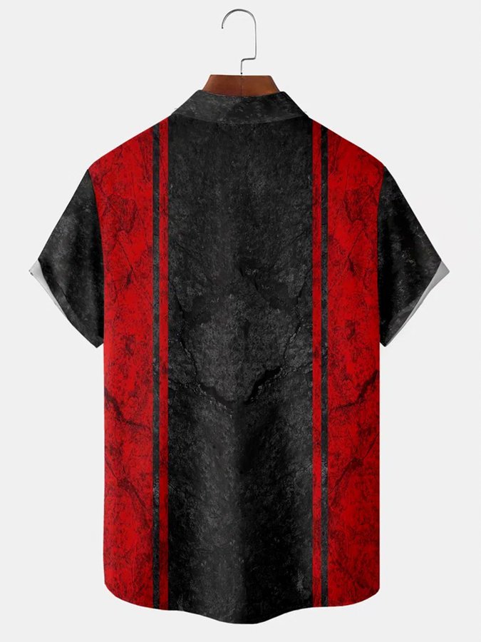 Men's Red-black Texture Casual Bowling Hawaiian Shirt