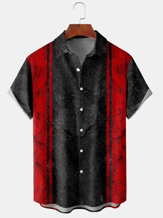 Hawaiian Shirt / Adults / S Men's Red-black Texture Casual Bowling Hawaiian Shirt