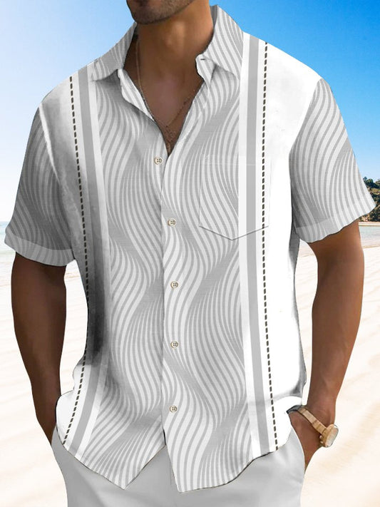 Hawaiian Shirt / Adults / S Men's Retro 3D Geometric Print Textured Bowling Hawaiian Shirt