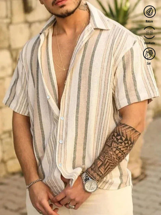Hawaiian Shirt / Adults / S Men's Retro Striped Print Stretch Hawaiian Shirt