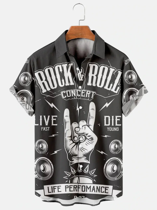 Hawaiian Shirt / Adults / S Men's Rock Poster Print Casual Loose Hawaiian Shirt